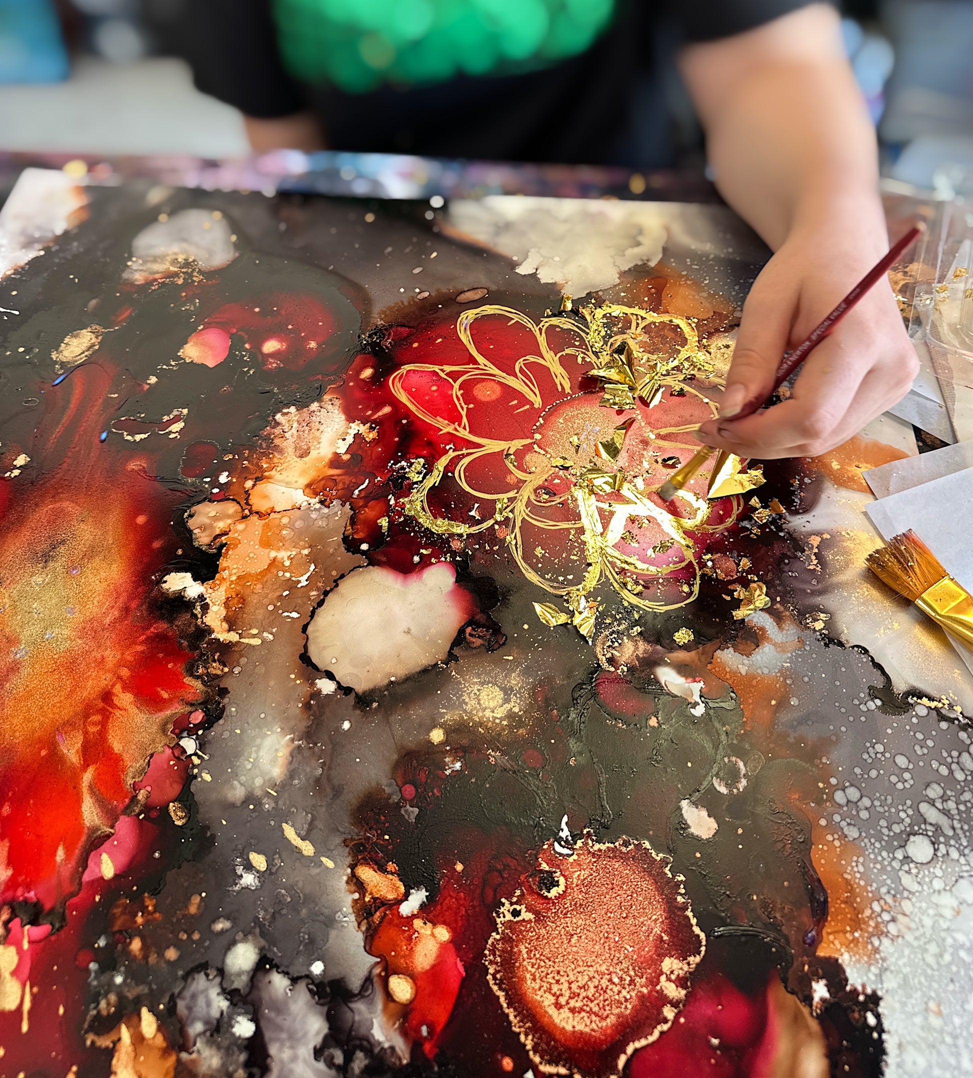SAT FEB 21st, 2 - 5 PM - The Gilded Garden workshop (Alcohol Inks + Gold leaf) - Teagan Watts
