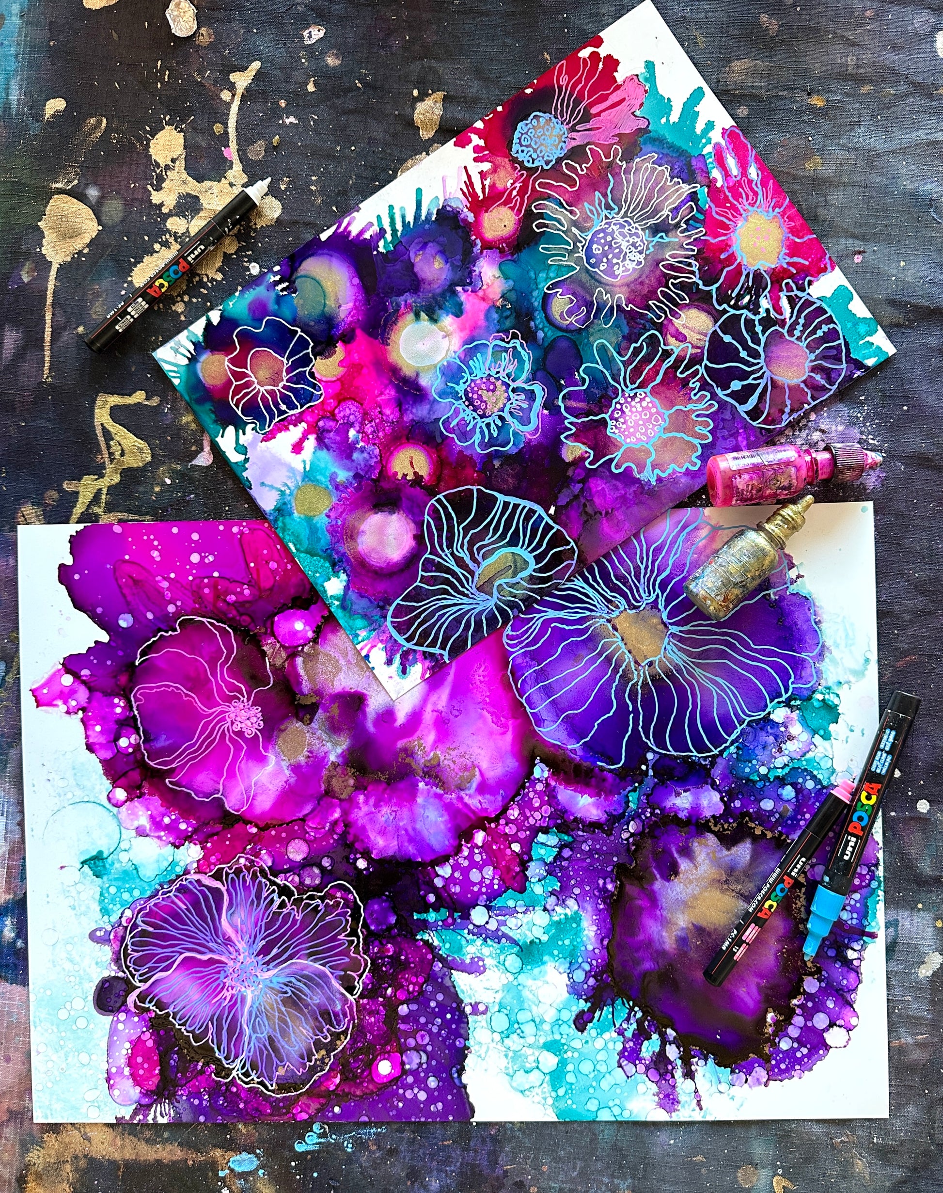 SAT NOV 1st, 1.30 - 4.30 PM - The Gilded Garden workshop (Alcohol Inks + Gold leaf) - Teagan Watts