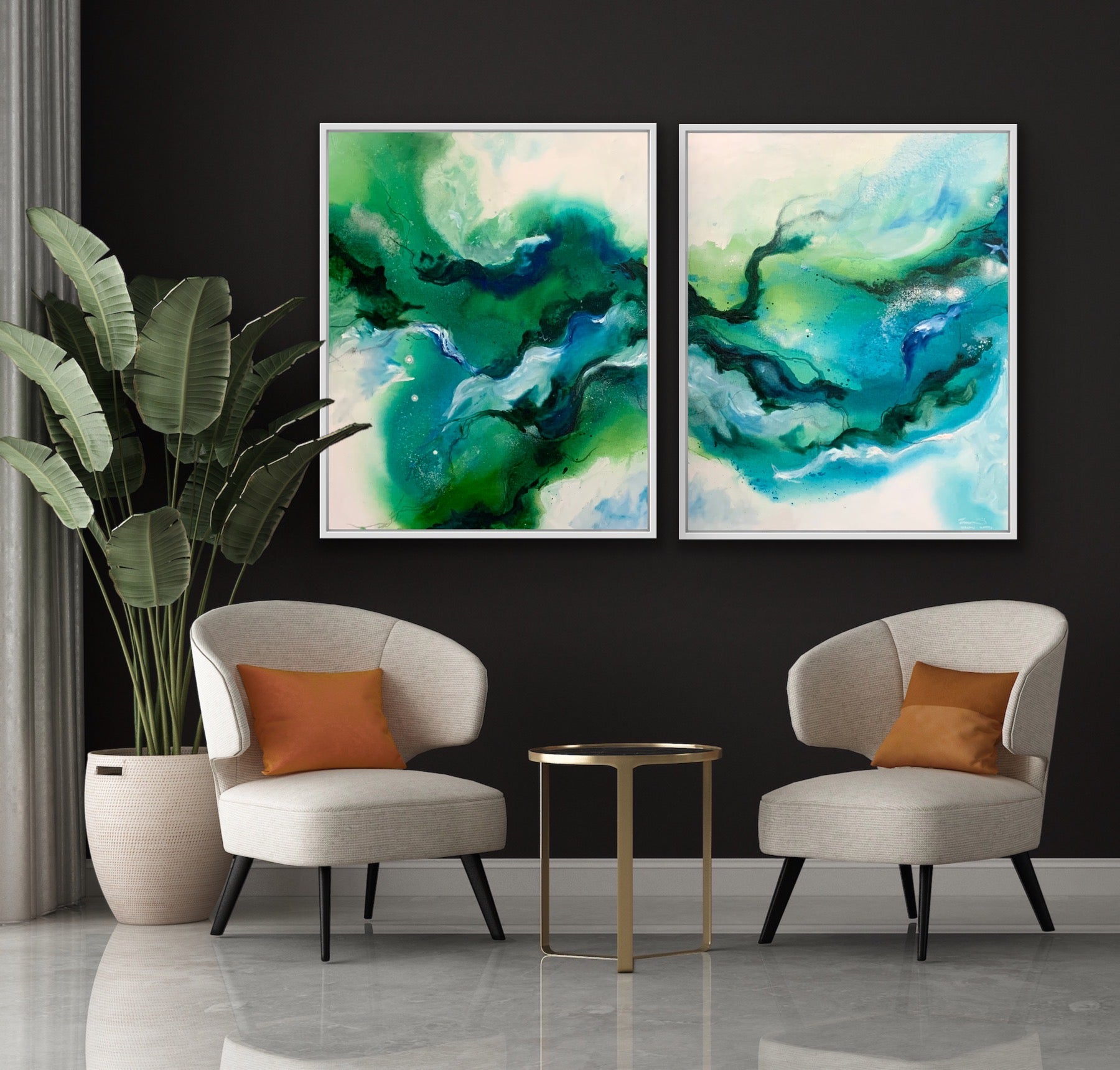 SOLD Beach House Musing I & II – diptych – original artwork - Teagan Watts