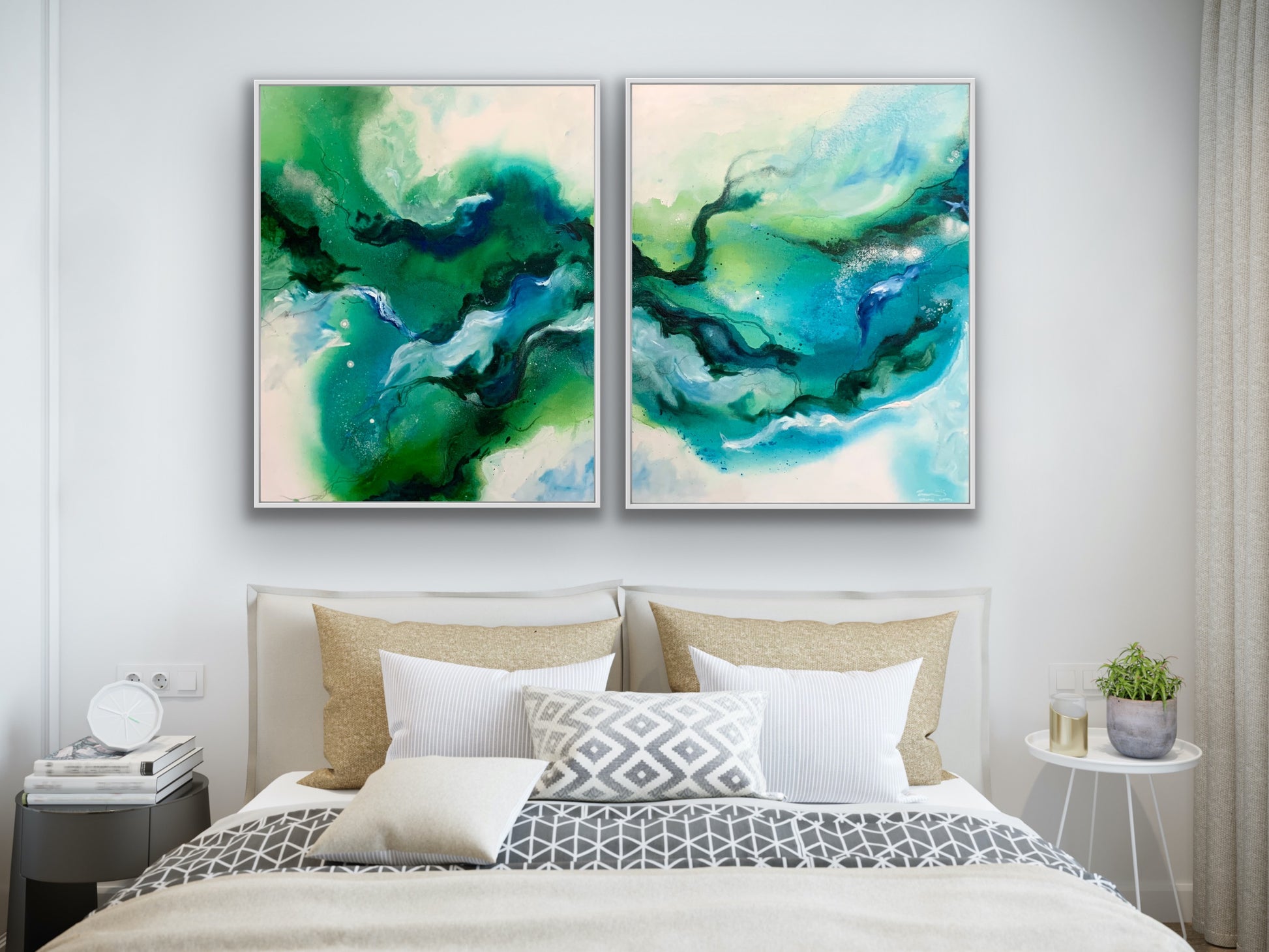 SOLD Beach House Musing I & II – diptych – original artwork - Teagan Watts