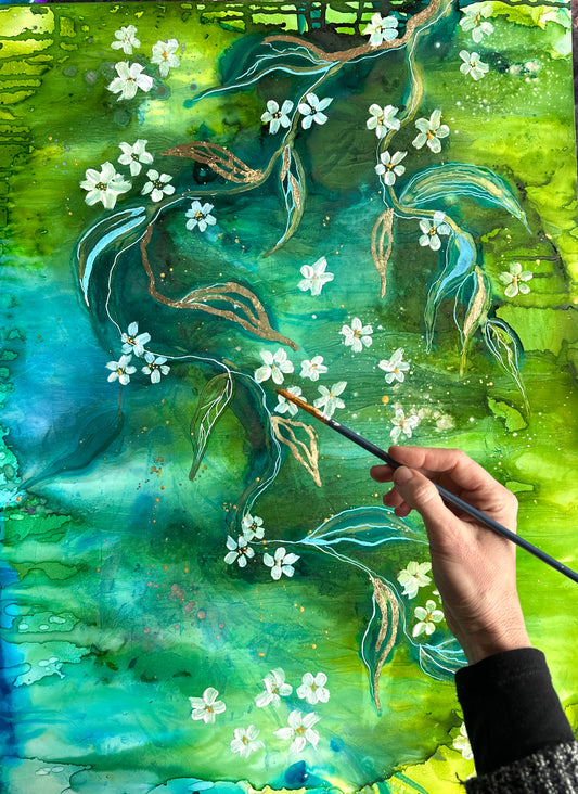 SAT NOV 1st, 1.30 - 4.30 PM - The Gilded Garden workshop (Alcohol Inks + Gold leaf) - Teagan Watts