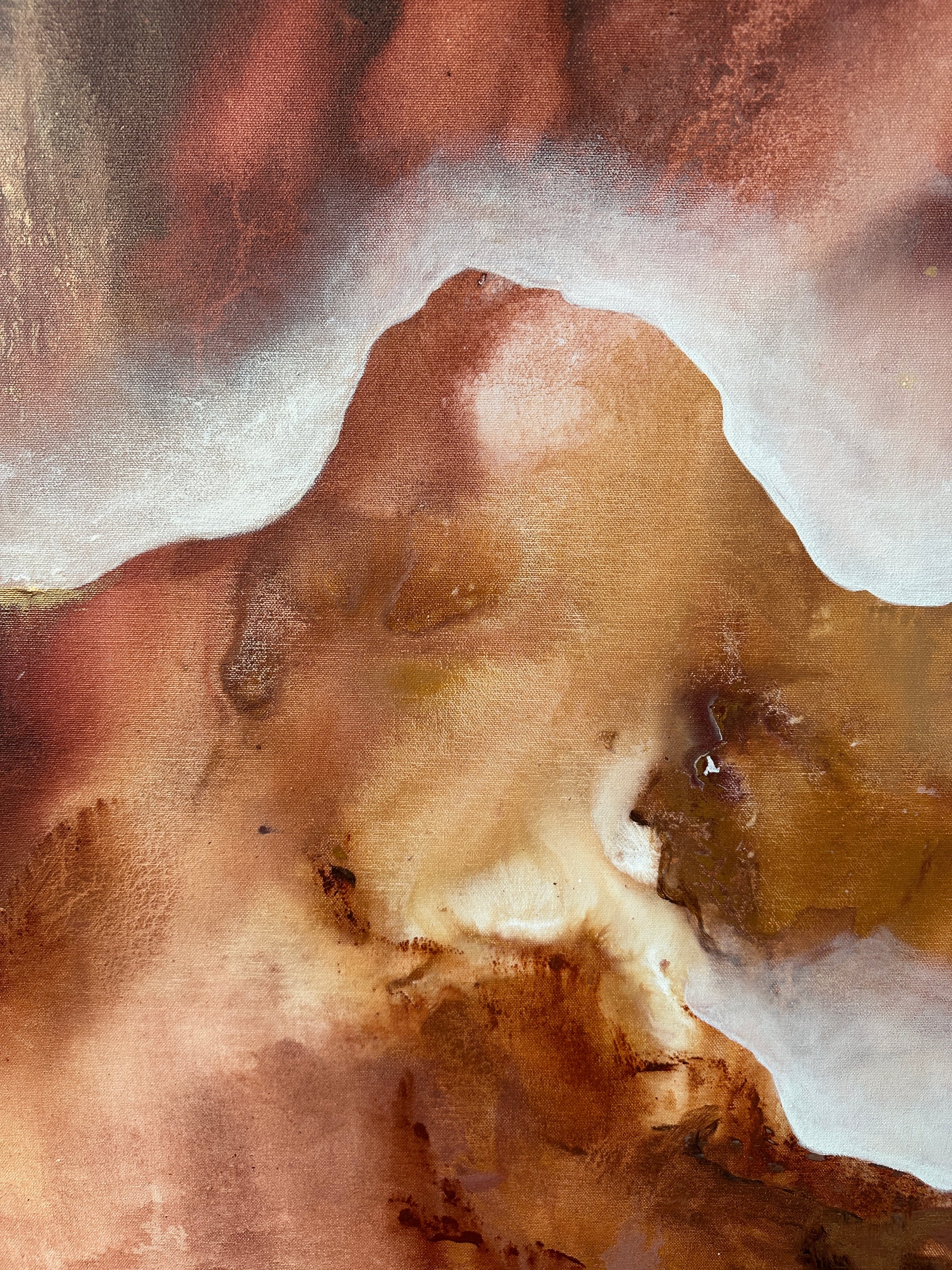 Abstract art with brown and beige colors on a textured surface